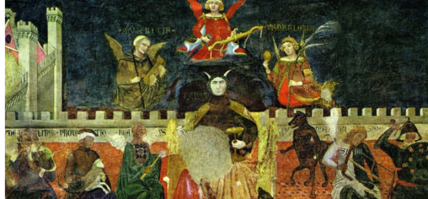Ambrogio Lorenzetti. Alegoria do mau governo.  1337-1339. Palácio Cívico, Siena, Itália.